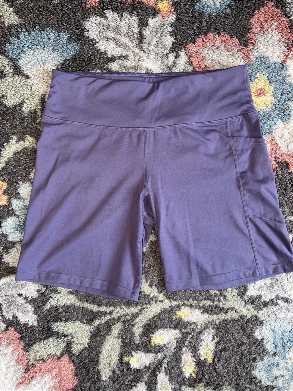 DKNY purple High-Rise Bike Shorts with Side Pocket and inner waist pocket